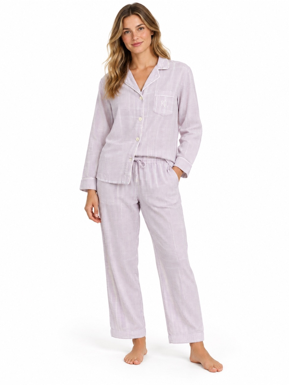 Lauren Ralph Lauren Purple Plaid Pajama Set XL Cotton Viscose Monogram